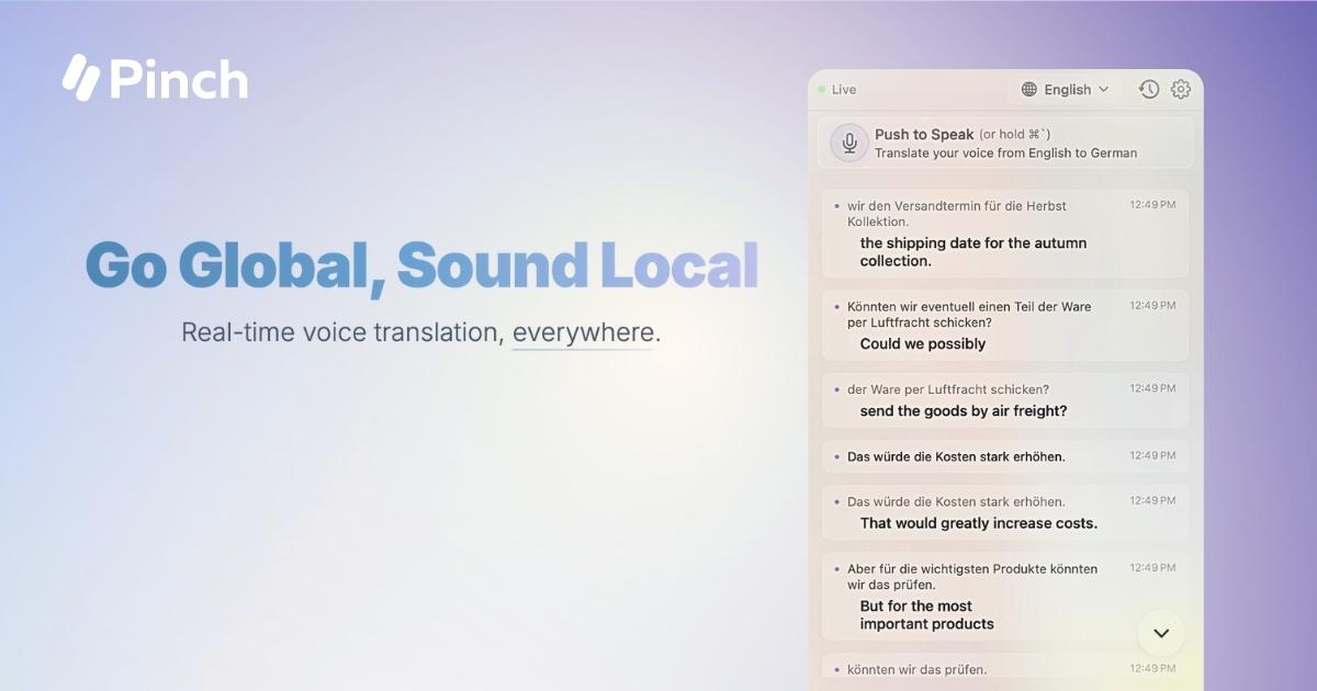 Pinch - Real-time AI Voice Translation for Mac